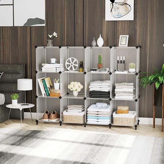 AWTATOS 8 Cube Storage Organizer, Closet Organizer Storage Shelf | DIY Stackable Storage Cubes Shelves for Closet, Bookcase Bookshelf, Plastic Shelving for Bedroom, Home Office, Translucent