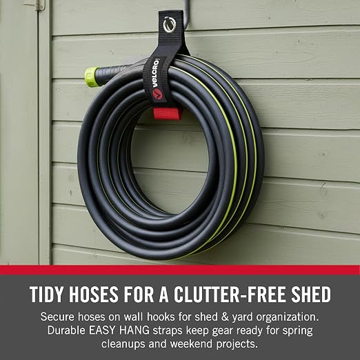 VELCRO Brand EASY HANG Extension Cord Organizer Holder | Large 18" Heavy Duty Straps for Garage Organization and Storage Grommet Hangs Easily on Wall Hooks or Nails 2pk, Holds 100lbs, Black