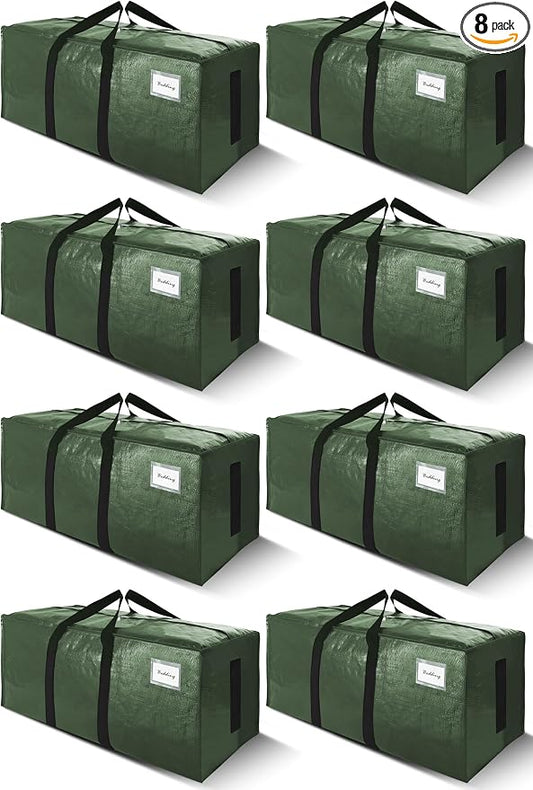 SWEET DOLPHIN 8 Pack 200LB Heavy-Duty Moving Bags with Wrap-Around Handles, Extra Large Storage Totes for Space Saving, Clothes Storage Bags, College Dorm Essentials, Green, 24 Gal