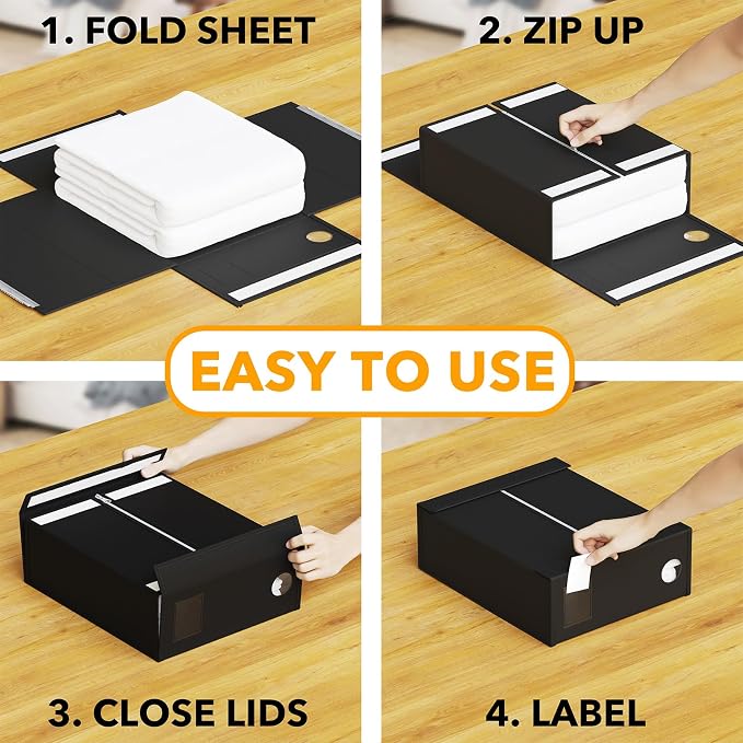 SpaceAid 2 Pack Bed Sheet Organizers and Storage, Foldable Sheet Organizer for Linen Closet, Sheets Set Folder Keeper with Window XL (Queen & King Size) Organizing Bedding Container, Black