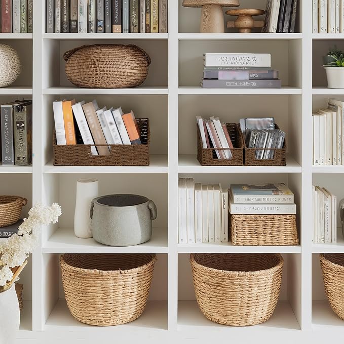 StorageWorks Paper Rope Pantry Storage Baskets, Wicker Baskets with Built-in Handles, Handwoven Shelf Baskets for Organizing, Pantry Organizers and Storage, Brown, 3 Pack