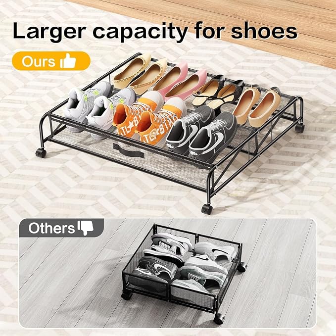 Under Bed Shoe Storage Organizer,1 Pack Shoe Storage with Wheels for Shoe Organizer for Closet Drawer Space Saving for Bedroom