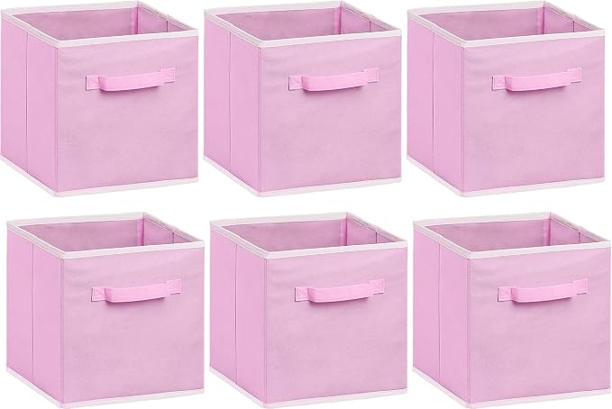 Simple Houseware 11-Inch Foldable Cube Storage Bins, Pink, 6-Pack | Lightweight & Durable Structure Fabric Cubes Organizer for Closet or Shelves