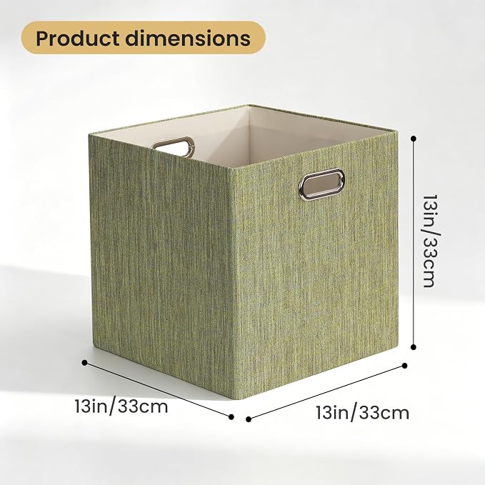 Posprica Storage Cubes, 13 x 13 x 13 Inches Fabric Bins with Double Handles | Cubes Basket Containers, For Shelf Cabinet Bookcase, Closet Organizers for Shelves, Foldable, Yellow/Brown Mixed, Set of 4