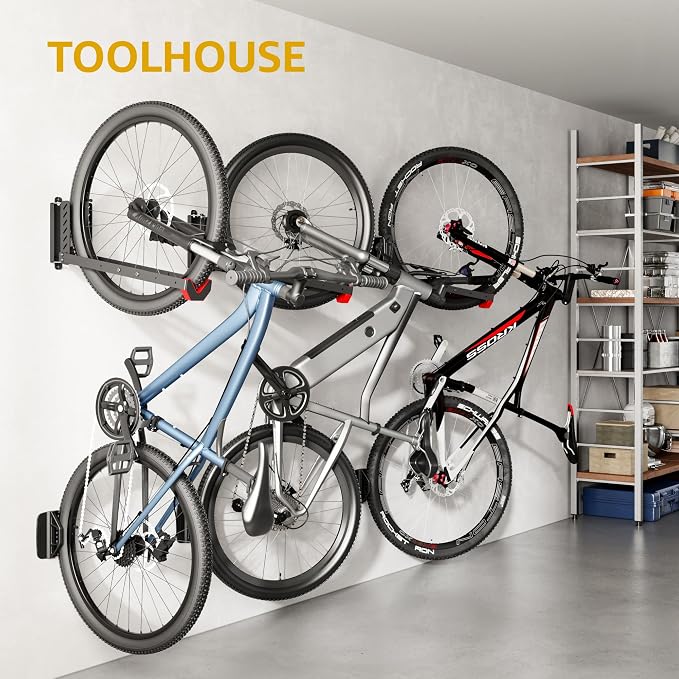 monTEK No-Lift Swivel Bike Wall Mount, Bike Hangers for Garage, 1 Pack | Space-saving bike storage rack pivots 120°; 4 settings fit 16-29 in wheels and tires up to 3.54 in wide; holds 77 lb each