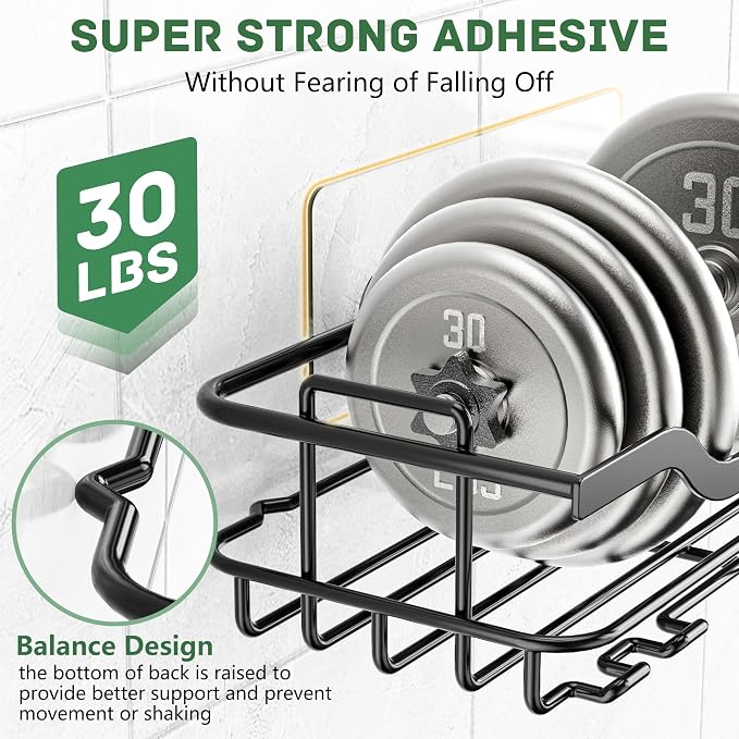 OMAIRA 3-Pack Shower Caddy with Soap Holder, Adhesive Rustproof No-drill Strudy Loading Inside Shower Organizer Shelves Rack Storage Bathroom Organization for Smooth Wall Glass Tile, Black (X-Large)