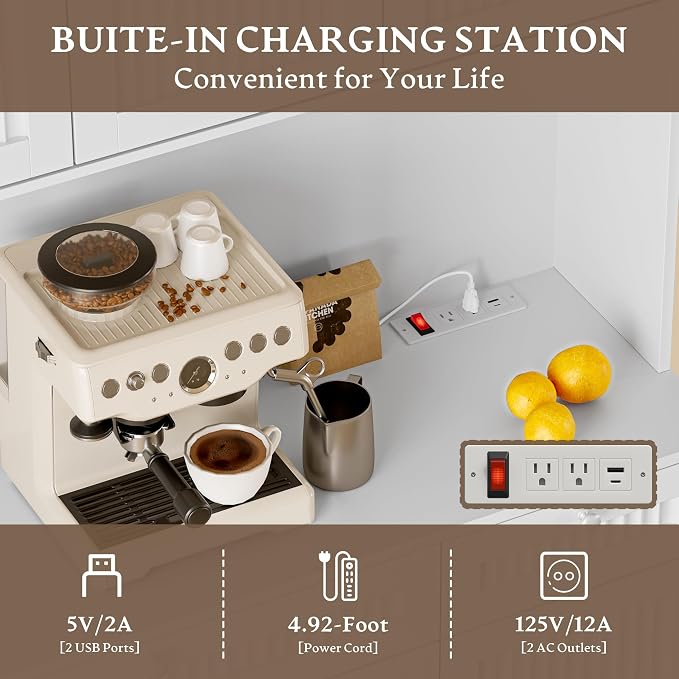 BORNOON Pantry Cabinet with Charging Station and Light, Tall Kitchen Pantry Storage Cabinet with Microwave Stand, Wide Fluted Kitchen Hutch with Storage Drawers and Adjustable Shelves for Dining Room