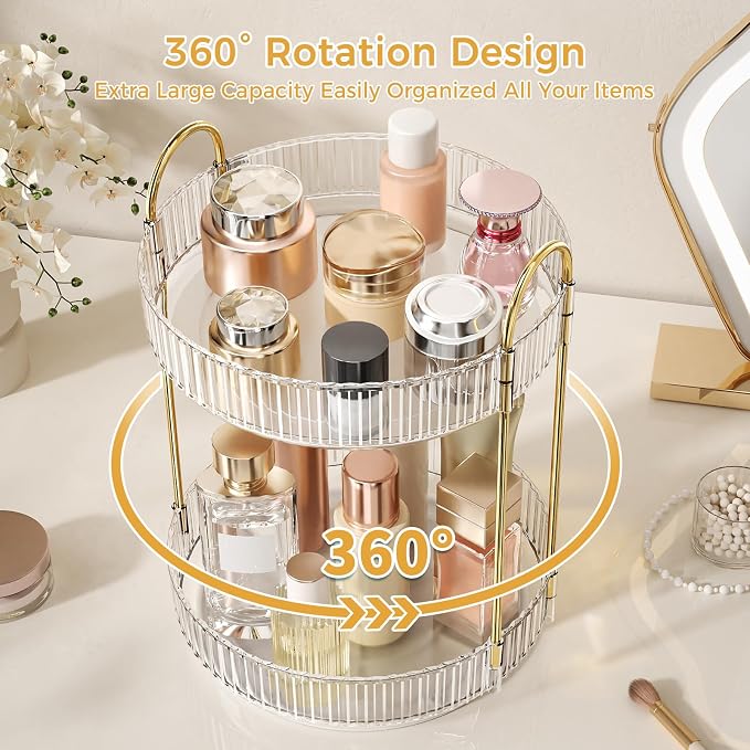 360° Rotating Makeup Organizer, Large Capacity Skincare & Cosmetics Storage | Skincare & Makeup Caddy, Bathroom Counter Organizer, Spinning Storage Tray for Perfume, Dresser, Bedroom, Vanity Countertop