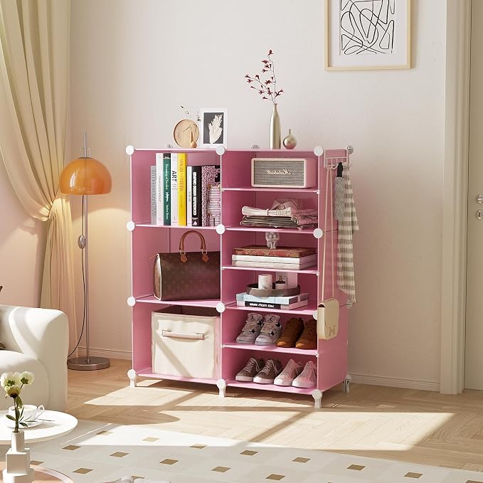 AWTATOS 6 Cube Closet Organizer Storage Shelves, Pink | Portable Closet Clothes Organizers Storage Shelf DIY Stackable Cubby Shelving for Closet Bedroom Living Room Office