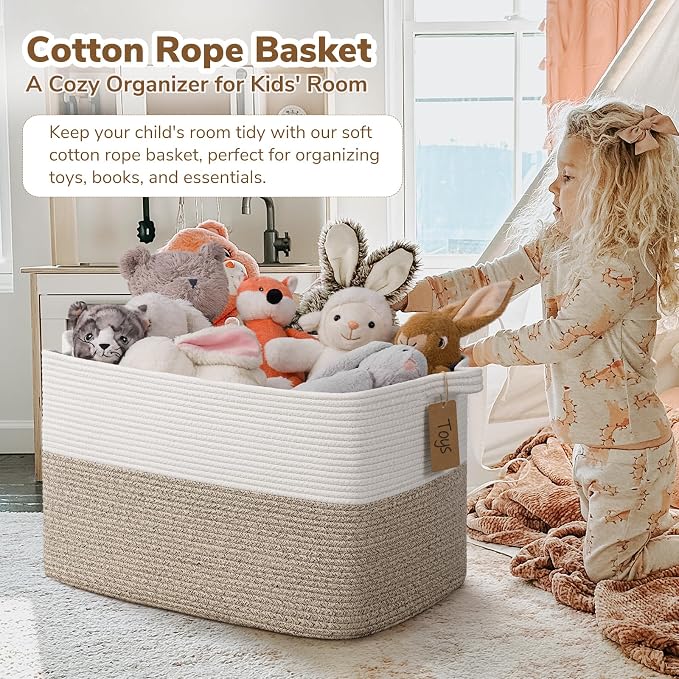 Goodpick Extra Large Cotton Rope Blanket Basket, Rectangle, Light Brown | 75L, 22 × 17 × 12 in, Reinforced Handles, Blankets, Toys & Clothes Storage, Living Room, Bedroom & Nursery Organization