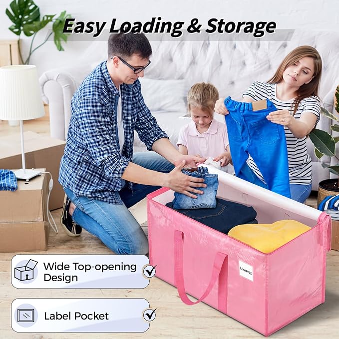 8 Pack Extra Large Clothes Storage Bins with Lids, Storage Bags with Reinforced Handles & Heavy-Duty Zippers, Moving Bags, Moving Boxes Totes for Clothes Packing, Dorms, College Supplies, Pink