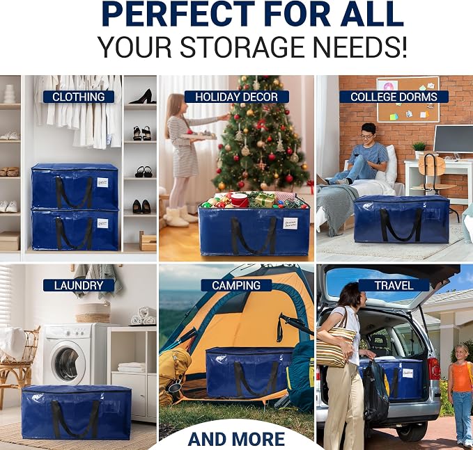 Reli. Moving Bags Heavy Duty (2 Pack) Blue Extra Large Totes | For Storage & Packing | Small Space & Dorm Room Essentials | Packing Bags w/ Handles & Zippers | Alternative to Moving Boxes