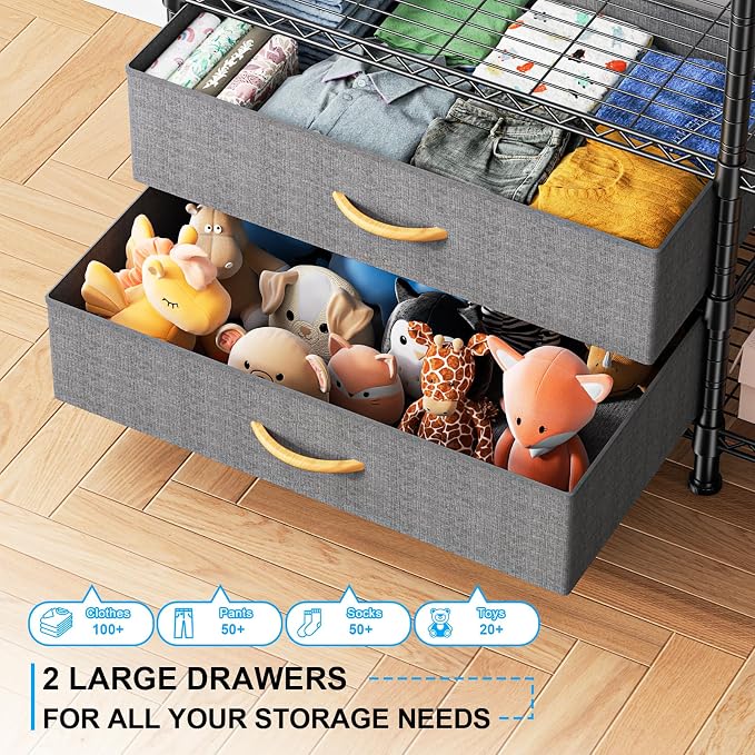 Ulif F3 Heavy Duty Clothes Rack（With Fabric Drawers）Freestanding Clothing Racks for Hanging Clothes，Adjustable Closet Organizer System，Portable Garment Rack 40" W x 15" D x 72" H，Max Load 700LBS，Black
