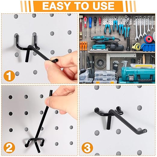 100 Pcs Peg Board Shelving Hooks Stainless Steel Hanging Board Pegs Wall Display Hooks Bulk for 1/8 1/4 Garage Storage Organizer Accessories (4 Inch,Black)