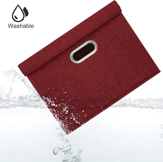 Collapsible Storage Bins With Lids, Large Fabric Storage Boxes - 2 Pack - Red Wine