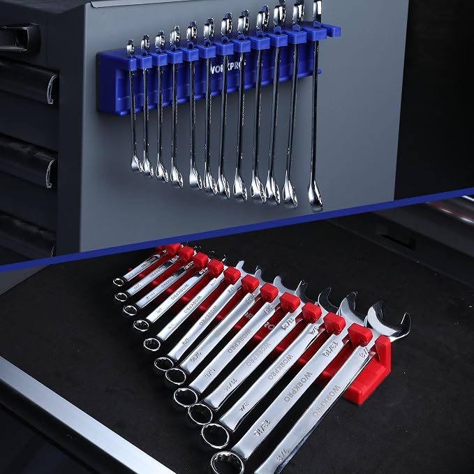 WORKPRO 2-Piece Magnetic Wrench Organizer, 24 Slots Wrench Holder | Fits SAE (5/16" to 3/4") and Metric (9 mm to 20 mm), Premium Quality Wrench Rack Set to Keep Wrenches Organized