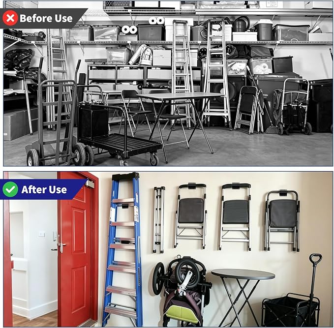 Ladder Hook, Black, Heavy Duty Wall Mount Brackets for Garage Storage, Utility Tool Holder for Folding Chair and Shed Organization