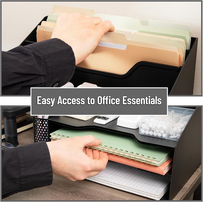 Mind Reader Desktop Organizer, Vertical File Holder, Paper Trays, Office, Plastic, Black