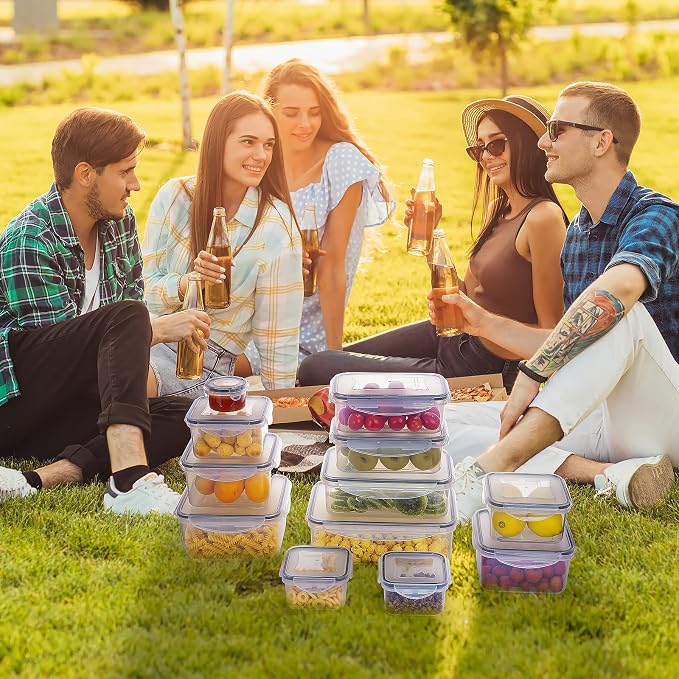 JSCARES 44 PCS Food Storage Container with Lid (22 Lids & 22 Containers) - Leakproof Meal-Prep Containers for Kitchen Storage Reusable Plastic Microwave/Dishwasher Safe with Labels & Pen