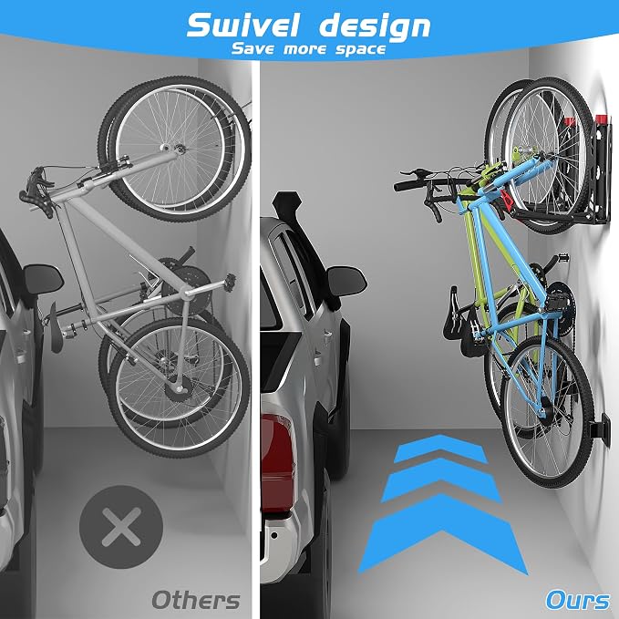 WALMANN BIKEPAL No Lifting Wall Mount Swivel Bike Rack, Wall Bike Hangers for Garage Space Saving Vertical Bike Storage(4 Pack)