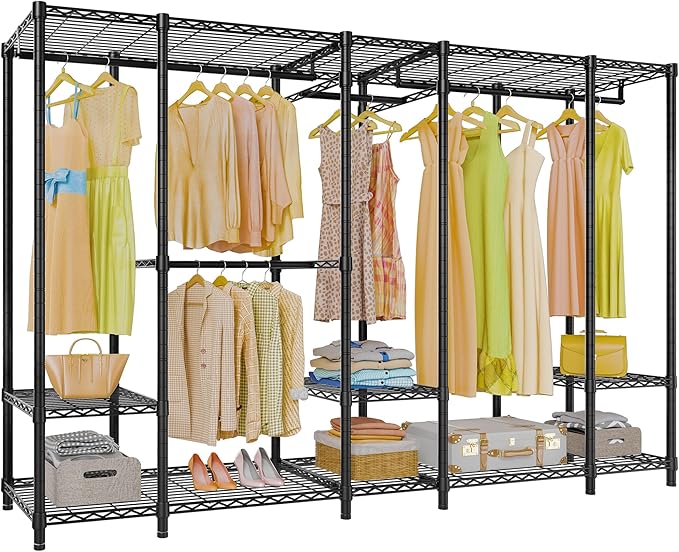 VIPEK V50 Heavy Duty Clothes Rack with Adjustable Shelves, Black | 1300 Lb Capacity, 10 Shelves, 4 Hanging Rods, Open Closet, L-Shape/Straight, Heavy-Duty Steel, for Bedroom/Reach-In Closet
