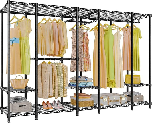VIPEK V50 Heavy Duty Clothes Rack with Adjustable Shelves, Black | 1300 Lb Capacity, 10 Shelves, 4 Hanging Rods, Open Closet, L-Shape/Straight, Heavy-Duty Steel, for Bedroom/Reach-In Closet