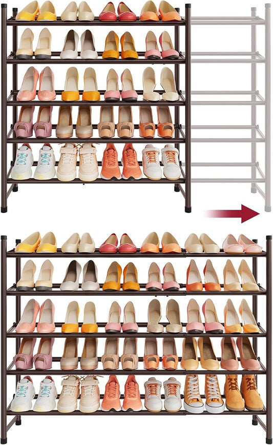 Expandable Shoe Rack for Closet 5 Tier, 28“-41“Stackable, Bronze | Adjustable Shoe Organizer Closet Shoe Rack Floor, Metal Shoe Shelf Storage for Entryway, Closet, Garage, Front Door Entrance