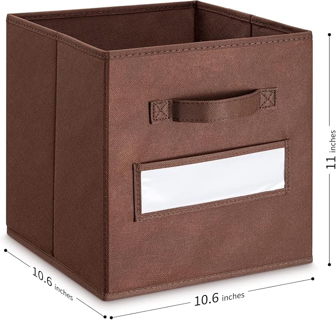13x13x13 Storage cube bins(Set of 8) Fabric storage cubes with 8 Labels Window Cards & a Pen, Storage cubes 13x13, Collapsible 13 inch Cube storage bins, Cubby Organizer Boxes, Brown