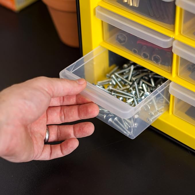 IRIS Plastic Hardware Storage Drawer, 44 Drawer Parts Cabinet - Yellow | Wall-mountable, Stackable, Building Bricks, Screws, Nuts & Bolts, Hardware, Garage Tool Storage