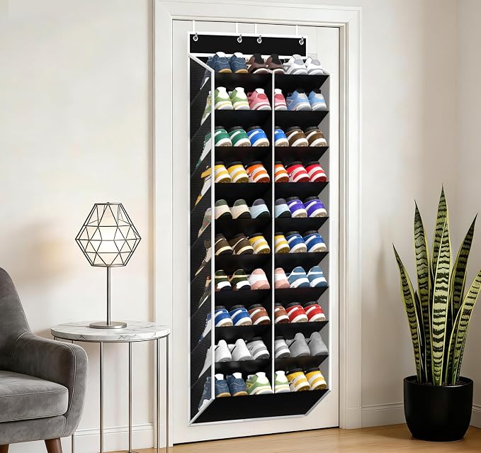 KEEPJOY 20-30 Pairs Over the Door Shoe Organizer, Mesh Hanging Shoe Rack for Door Storage with 20 Wide Deep Pockets,10-Tier Black Door Shoe Holder Fits Sneakers, Boots.