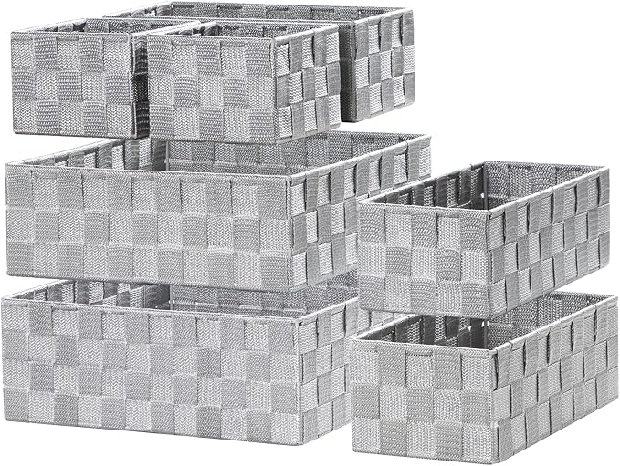 Posprica Small Baskets for Organizing(7 Set) Woven Storage for Shelves, Bathroom, Decorative Closet Organizer, Dresser Bins, Shelf