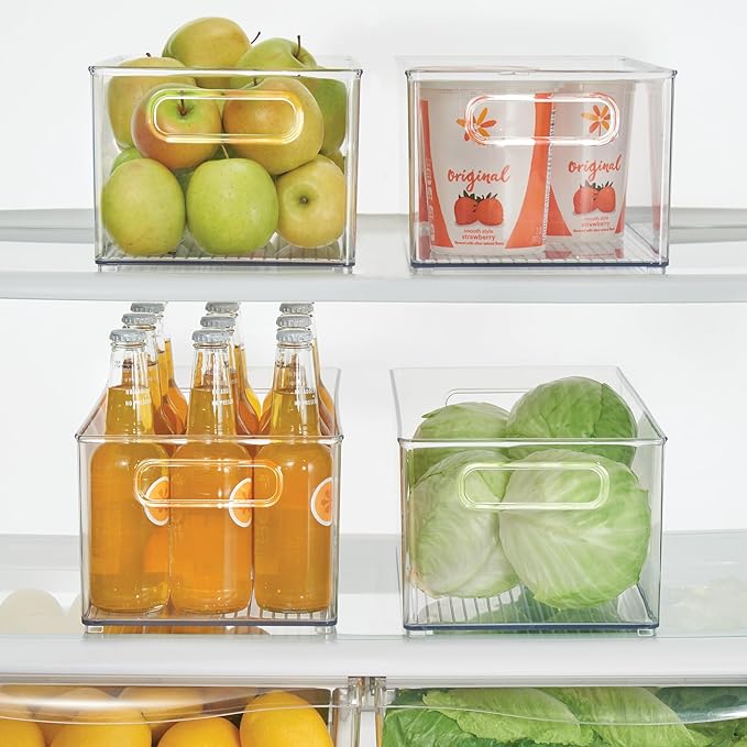 iDesign Kitchen Binz Stackable Organizer, 8" x 6" x 14.5", Clear | BPA-Free Plastic, Deep, With Handles
