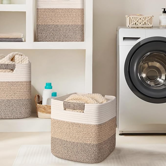 11 Inch Storage Cubes, 6 Pack Cube Storage Bins for Organizing, Cotton Rope Woven Baskets for Shelves, Bathroom, Kids Room, Closets, Baby Nursery