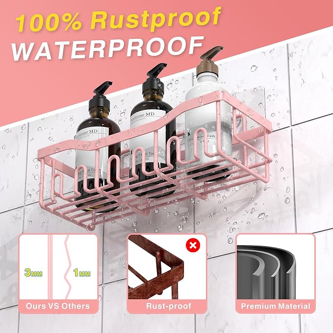 EUDELE 5-Pack Rustproof Stainless Steel Shower Caddy – No Drill Adhesive Bathroom Organizer with Large Capacity, Spacious Shower Shelves for Inside Shower, Kitchen & Home Decor Storage-XL Size