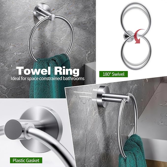 10pcs Brushed Nickel Retractable Bathroom Hardware Set | Including 24in Retractable Hand Towel Bar, Toilet Paper Holders, Towel Rings, Multifunctional Robe Hooks