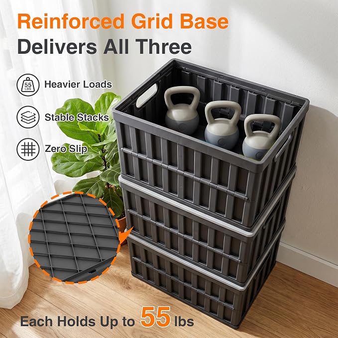 Citylife 64L Collapsible Storage Bins with Lids Plastic Storage Containers for Organizing Stackable Storage Box Large Heavy Duty Utility Crates, 2 Packs