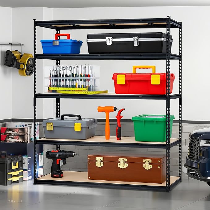 PeakPursuit Storage Shelving Unit, 5-Tier Adjustable Metal Storage Shelves, 60" L x 24" W x 72" H Heavy Duty Garage Storage Shelves for Kitchen Pantry Basement Bathroom Laundry