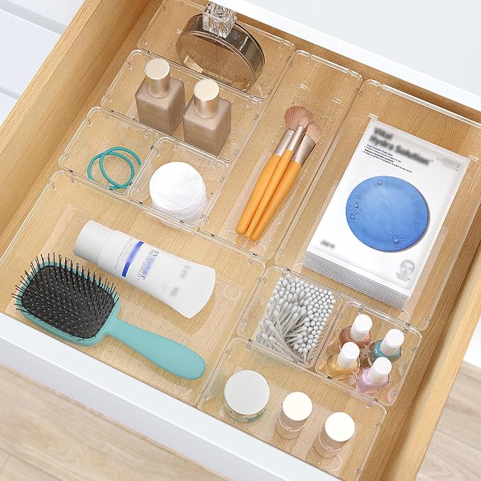 StorMiracle 23 PCS Clear Plastic Drawer Organizers Set, 4 Size Desk Drawer Organizer Trays for Makeup, Jewelry, Kitchen Utensils, Gadgets and Office Accessories