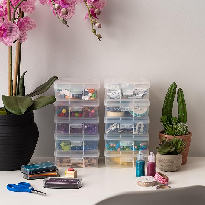 IRIS USA Clear Cases |Made in USA| Plastic Box Organizers (18-Pack)- Small | Bead Storage Organizing Containers with Snap Lid for Arts, Crafts, Ephemera, Stickers, & Dance Cheer
