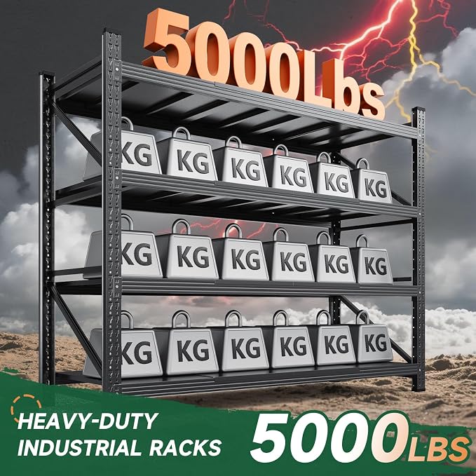 Letaya 71.3" W Metal Storage Shelves,5000LBS Heavy Duty Garage Shelving Units, 4 Tier Adjustable Utility Rack Shelf,Large Industrial Shelves,for Shop,Warehouse,Black (71.3" W x 24" D x 70" H)