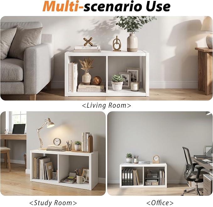 WannabeMyself【2026 Wooden Thick Frame 】 2 Cube Storage Organizer with Anti-Tipping Kits, Reversible Open Back Book Shelf,Bookcase for Living Room,Bedroom,Entrance Hall,Office,11.6×24.7×13.1,White