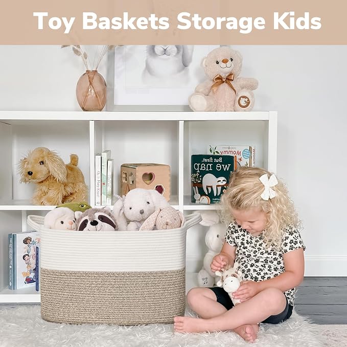 Goodpick 50L Large Woven Blanket Basket, 18" x 14" x 12", Light Brown | Blankets, Pillows & Toys Storage, Decorative Gift Baskets Empty, Living Room & Bedroom Organization, Natural Home Decor