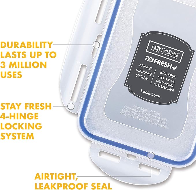 LOCK & LOCK Easy Essentials Food lids/Pantry Storage/Airtight containers, BPA Free, Square-16.9 Cup-for Chips, Clear (Pack of 3)