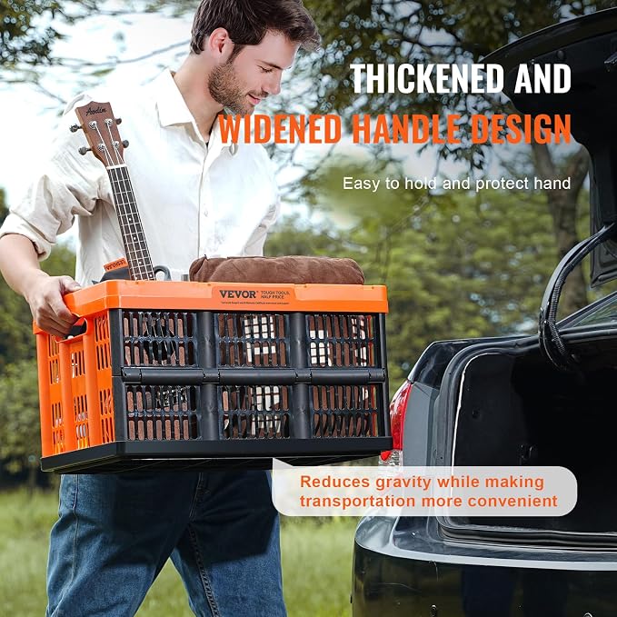 VEVOR 45L Collapsible Milk Crates 3 Packs, Stackable Storage Baskets with Handles, Folding Storage Containers for Organizing Tools, Books, Food, Drinks, Camping & Transport