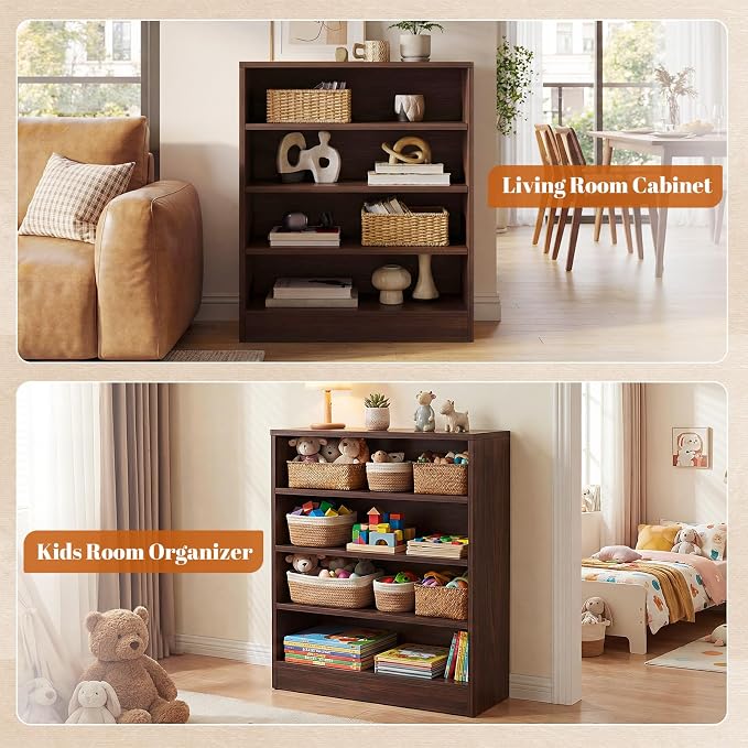 Shoe Cabinet, 5-Tier Modern Wood Shoe Storage, Dark Walnut | Organizer with 3 Adjustable Shelves for Entryway, Multi-Purpose Display Shelf & Storage Cabinet for Living Room, Bedroom