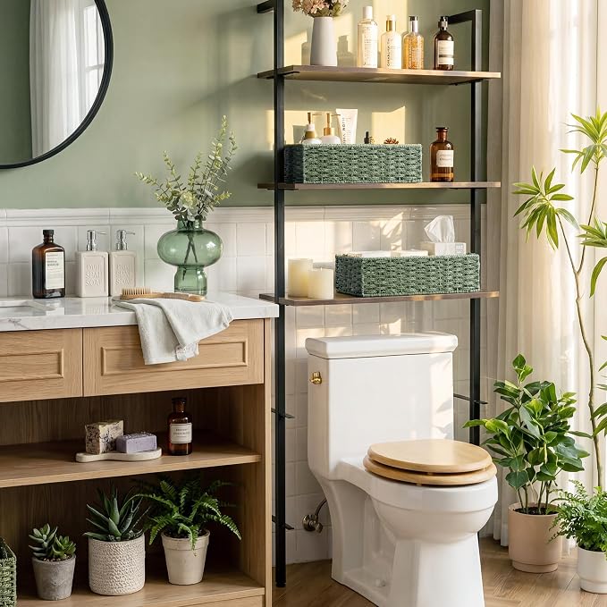 StorageWorks Wicker Toilet Paper Basket for Sage Green Bathroom Decor | Small Narrow Back of Toilet Basket, Paper Rope Decorative Bathroom Basket Organizer and Storage for Tank Topper, 2 Pack
