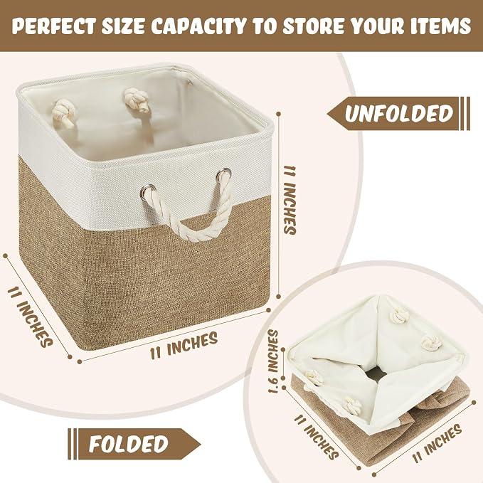 Geiserailie 6 Pcs 11 x 11 Inch Cube Storage Bins Fabric Storage Organizer Bins Foldable Cube Baskets with Sturdy Carry Handles Wicker Baskets for Home (Boho Color)