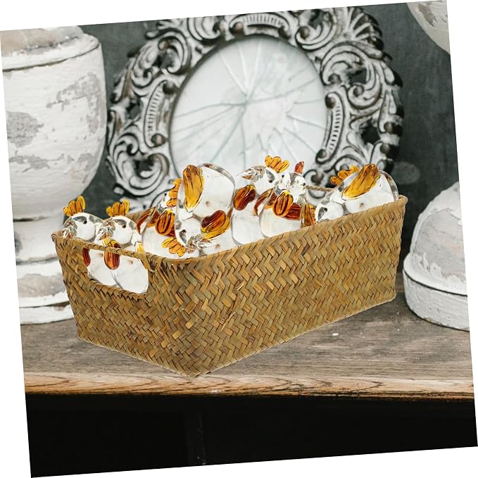 Decorative Woven Storage Basket Multipurpose Hand Woven Rectangular Holder for Vegetables Sundries Organizer Suitable for Bedroom Living Room Bathroom Office