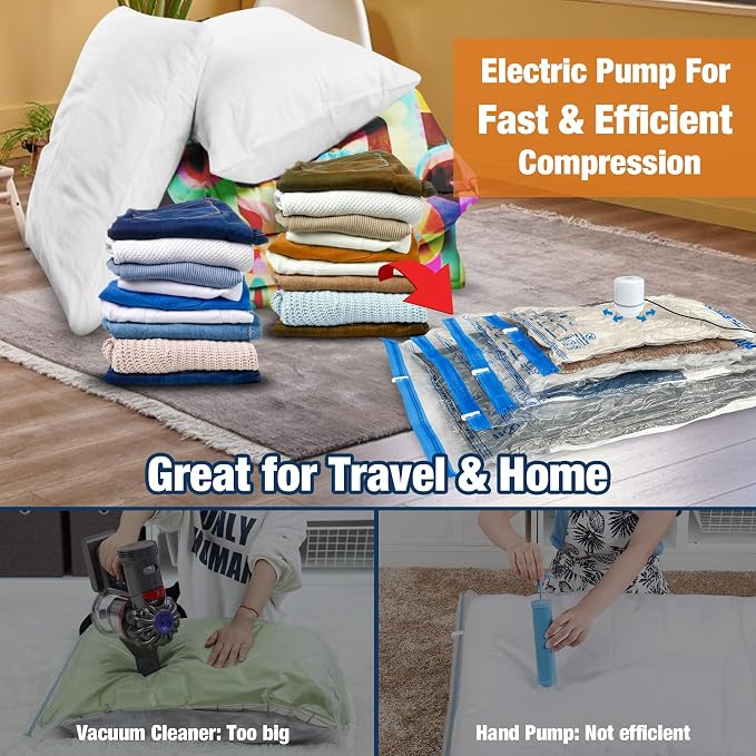 HIBAG Vacuum Storage Bags with Electric Pump, Vacuum Seal Bags for Clothing, Pillows, Blanket Bedding Comforters, 30 pack