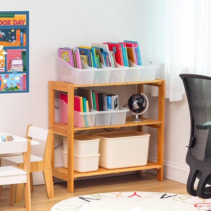 IRIS USA 8-Pack, Connecting Book Bin Organizer Magazine Holder, Clear | Organize books, magazines, notebooks, binders, and school supplies with vertical storage and connecting design